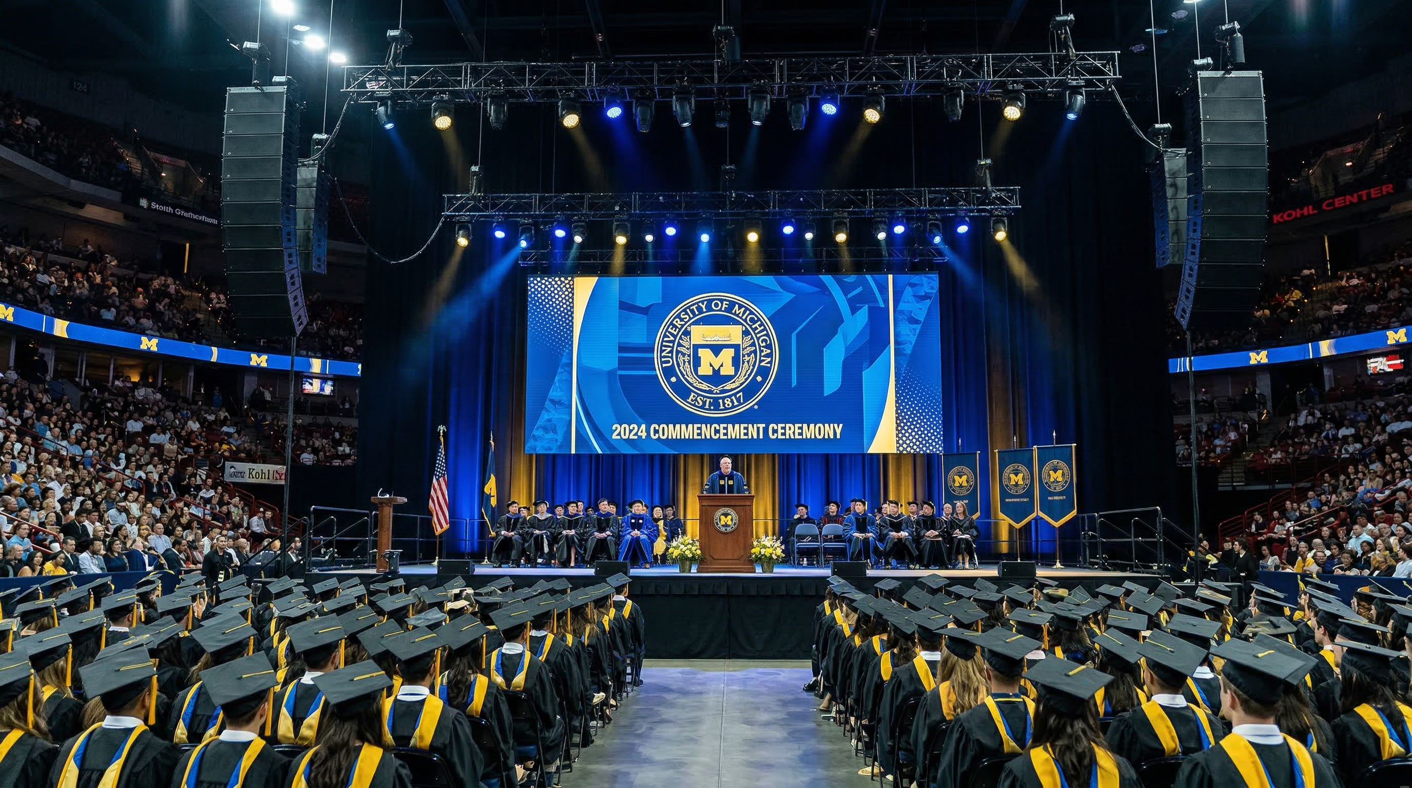 University graduation ceremony with LED wall and professional lighting